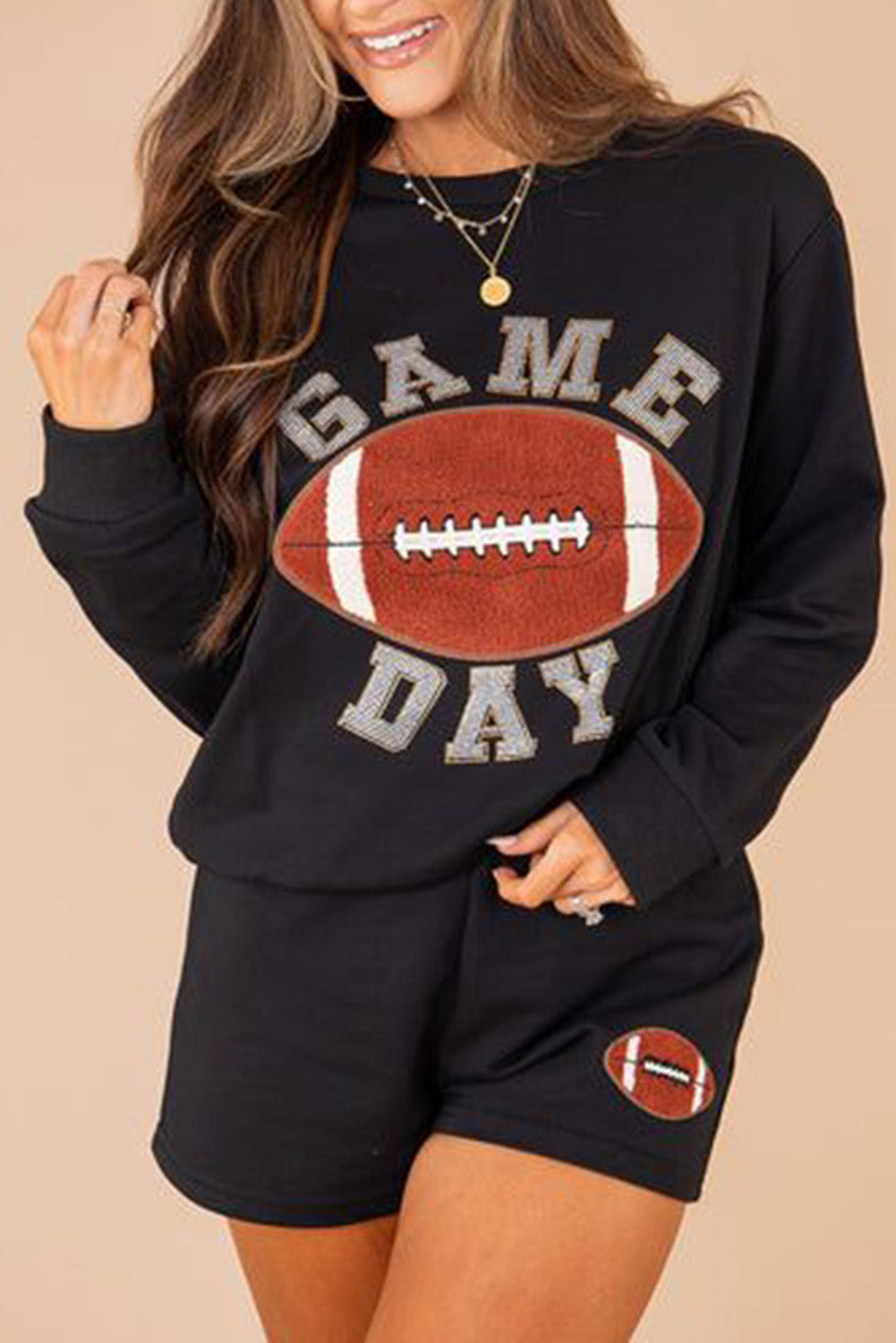 Black GAME DAY Football Pullover and Shorts Set