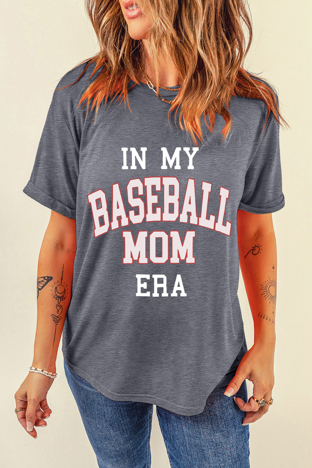 Gray IN MY BASEBALL MOM ERA Crewneck Tee