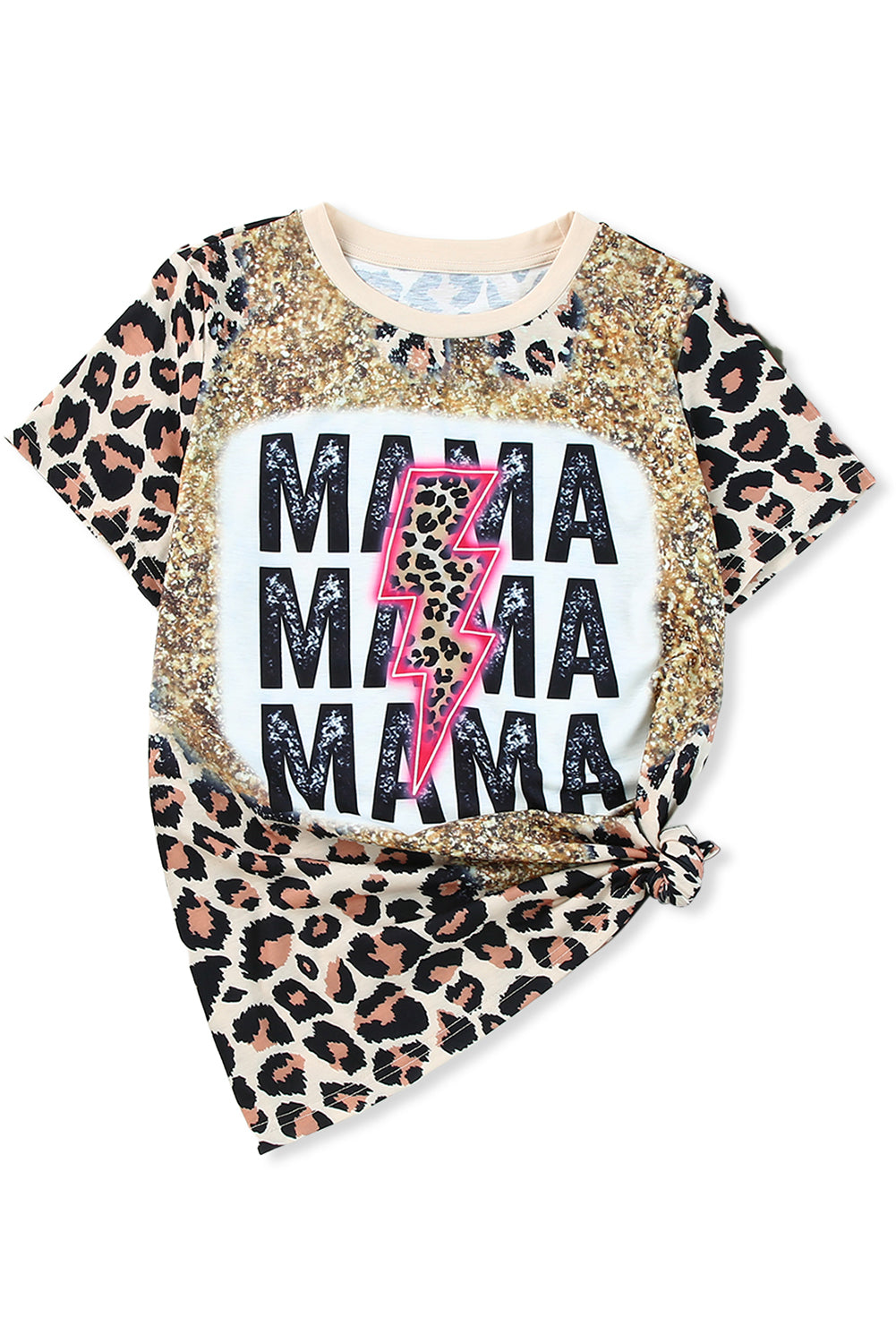 Leopard Dyed MAMA Lightning Graphic T Shirt