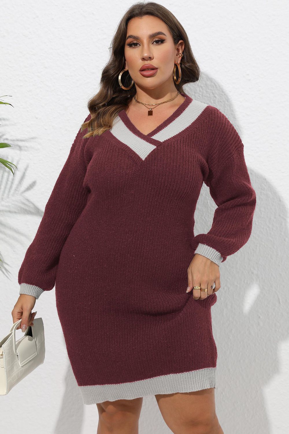 Vestido tipo suéter de manga larga de talla grande