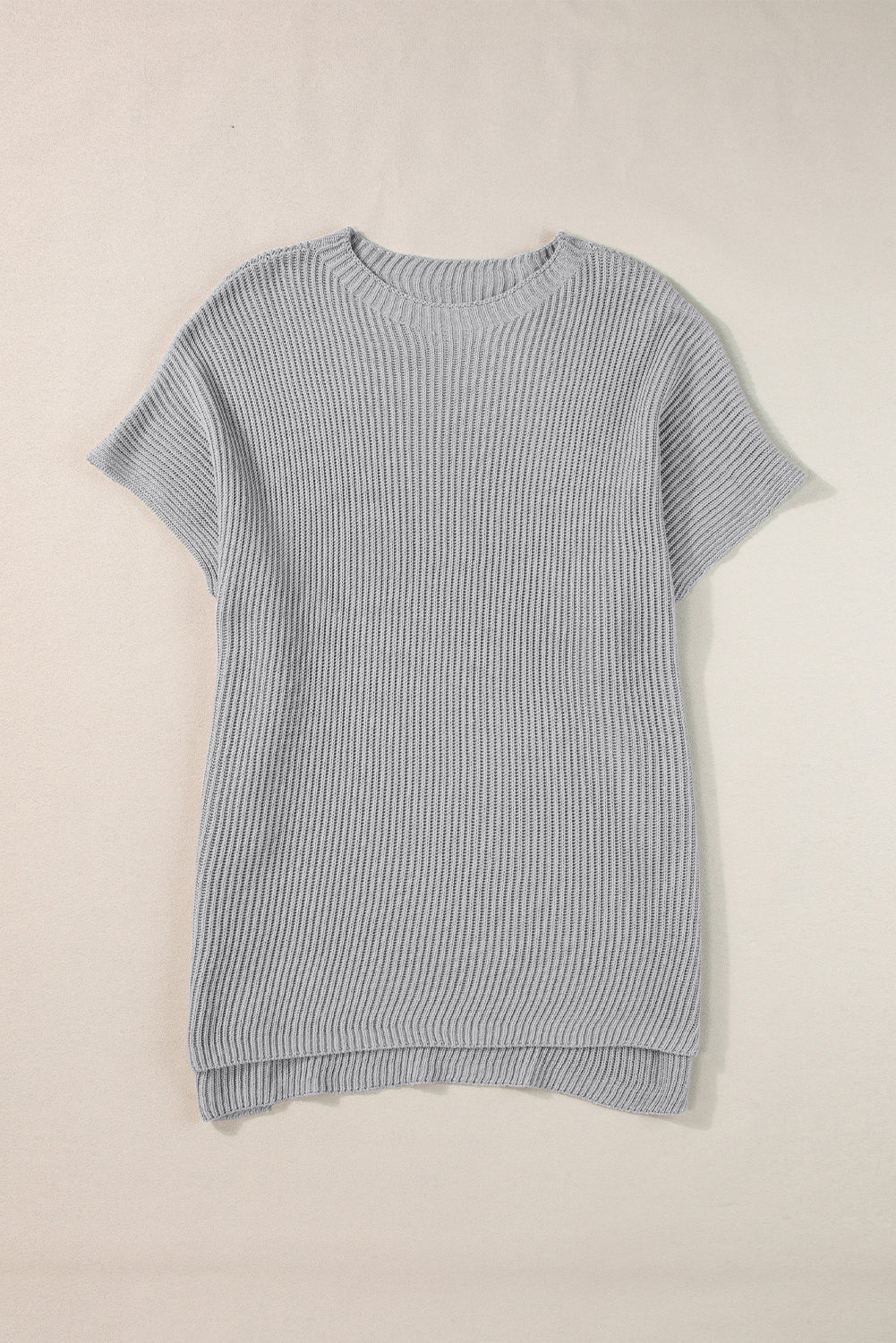 Top de punto de gran tamaño con mangas cortas estilo dolman y abertura lateral en color gris | S - XL | 3 COLORES
