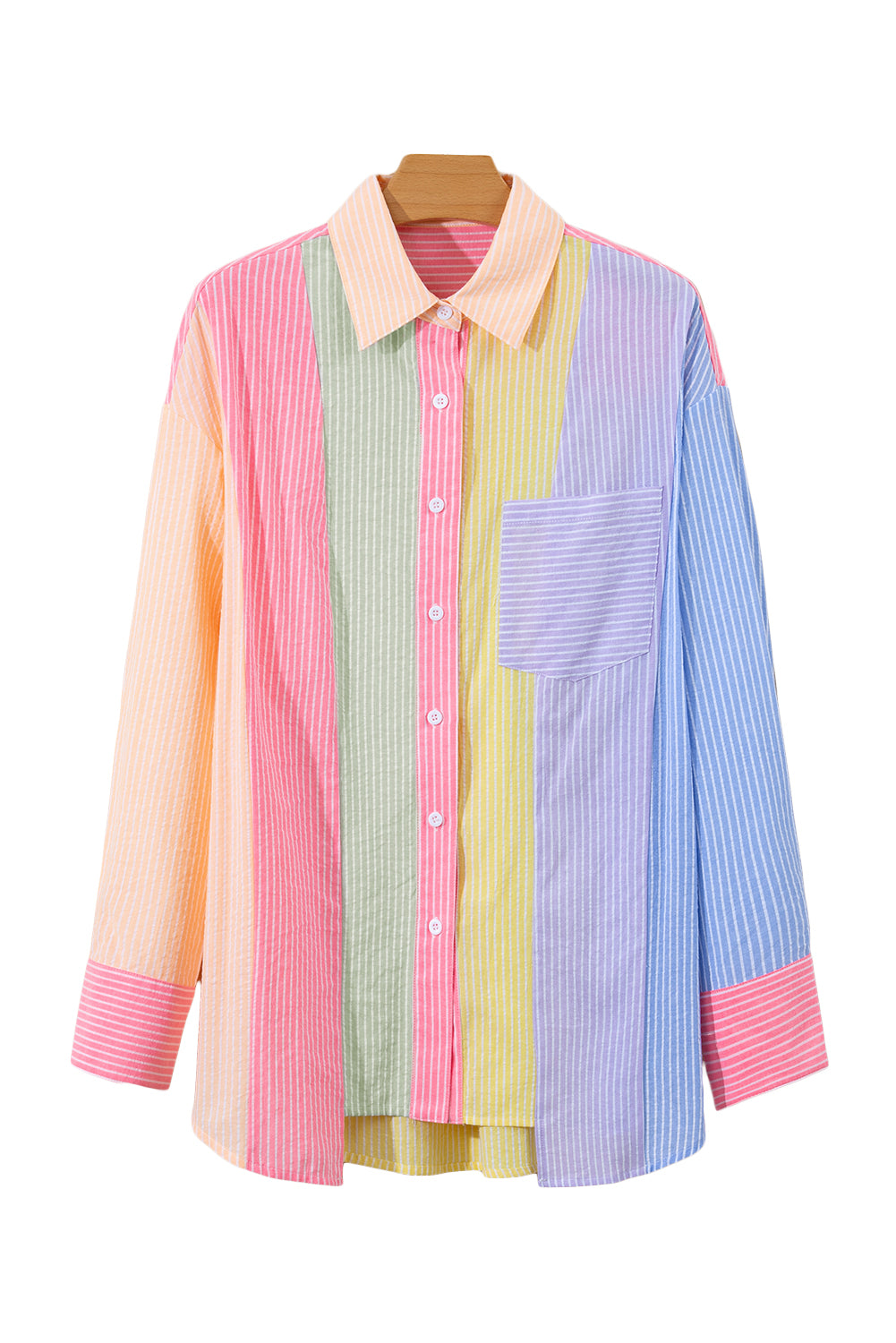 Camisa oversize con botones y bloques de color de rayas rosas