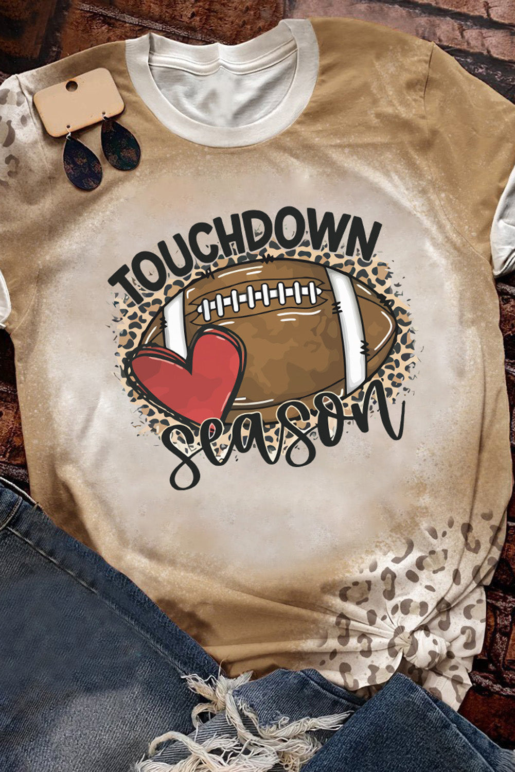 Camiseta desteñida con estampado de leopardo de la temporada Touchdown en color caqui