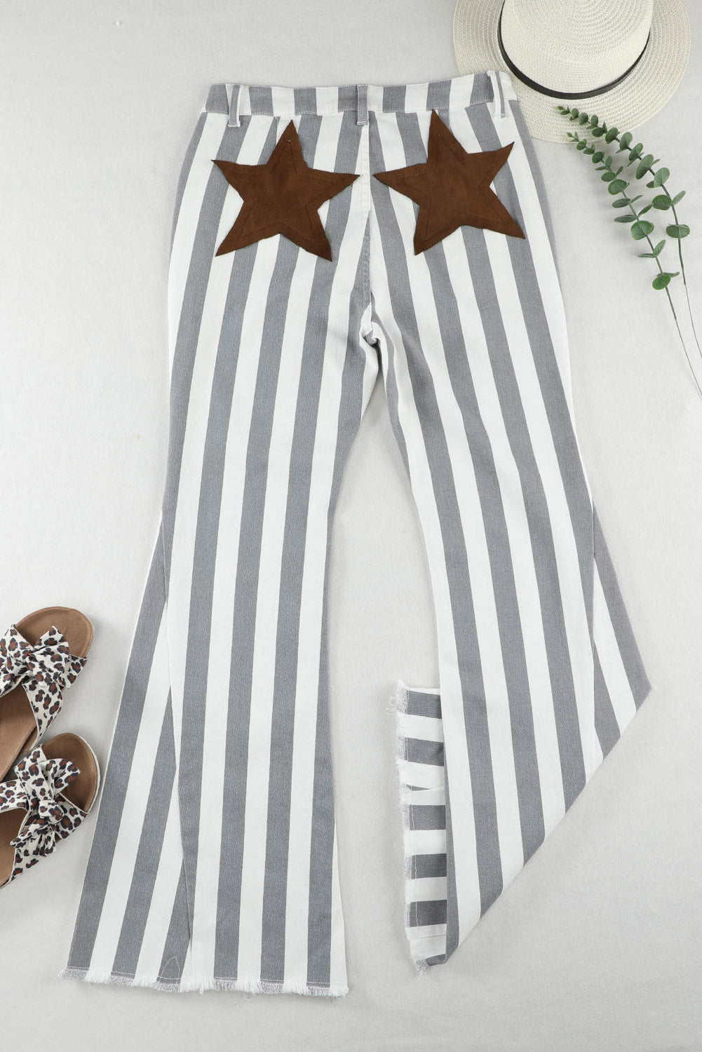 Raw Hem Star Applique Striped Jeans | REG - PLUS