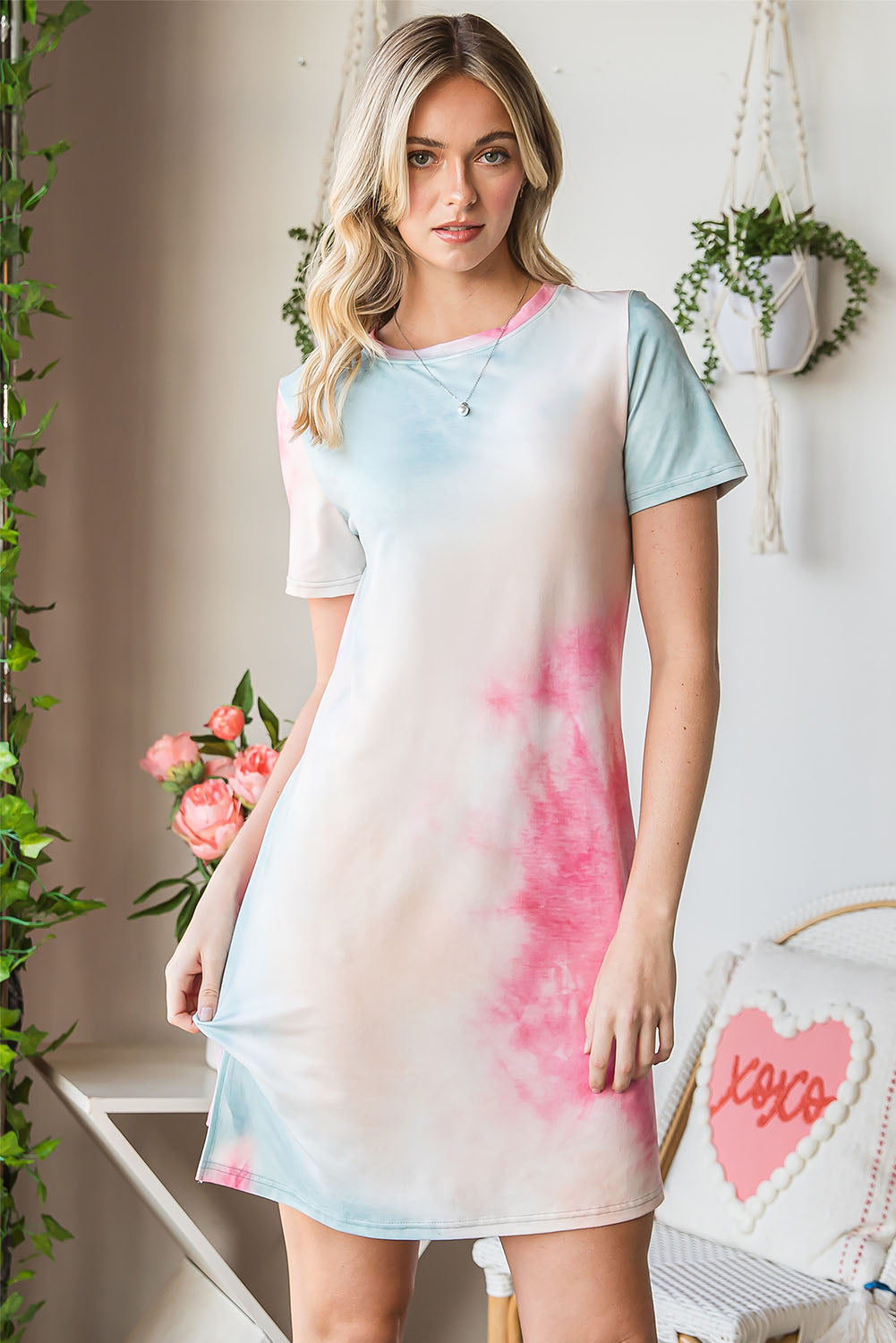 Multicolor Tie Dye Casual Short Sleeve T Shirt Dress