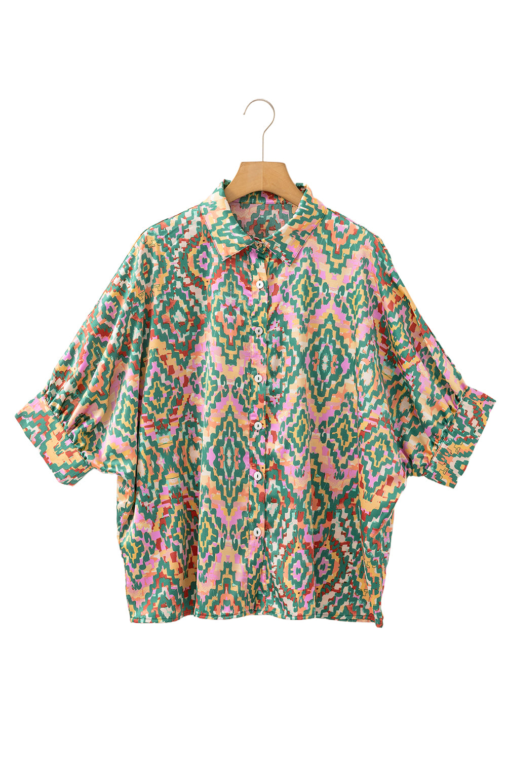 Dark Green Geometric Print Button Up Shirt