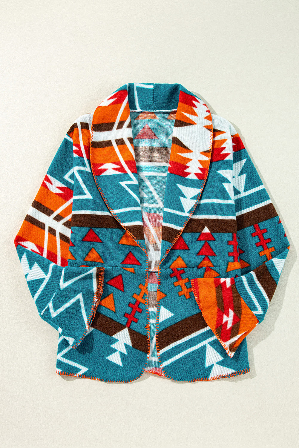 Sky Blue Aztec Printed Lapel Bell Sleeve Jacket