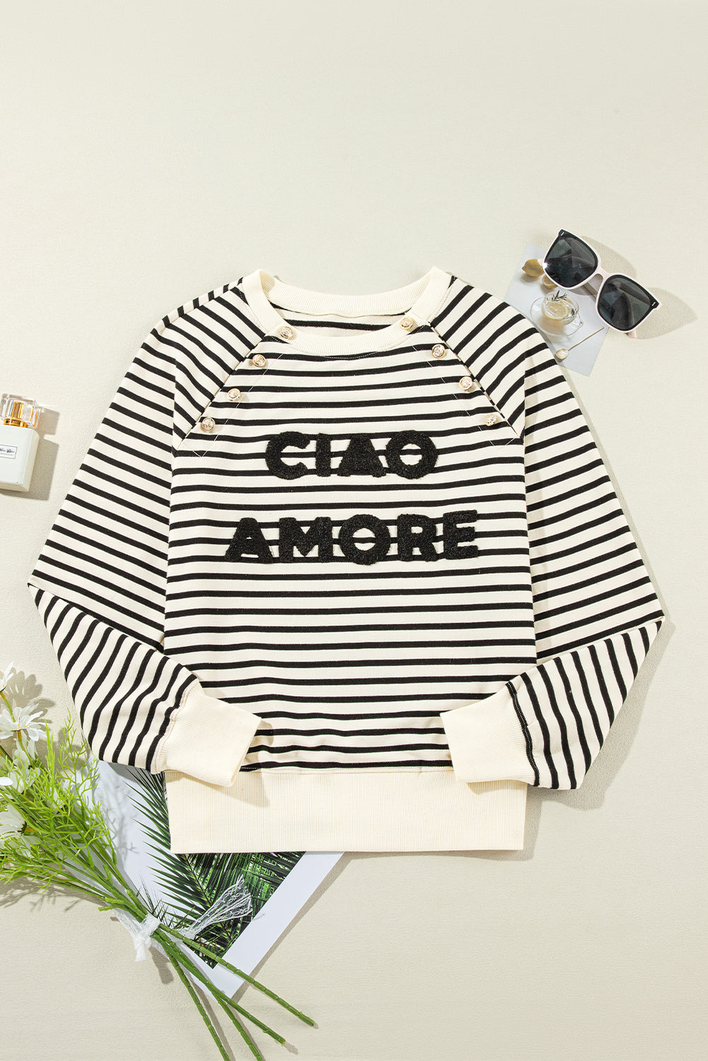 Sudadera con botones y gráfico de rayas negras CIAO AMORE