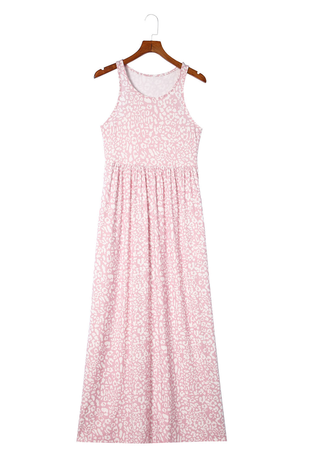 Vestido largo sin mangas con bolsillos y estampado de leopardo gris