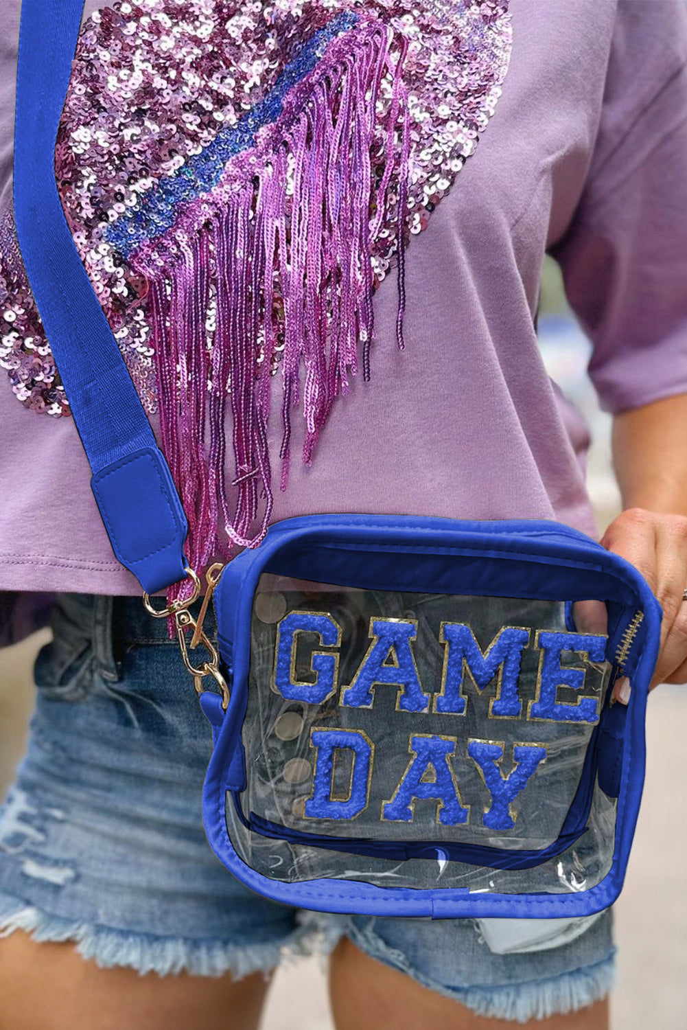 Chenille GAME DAY Pattern Clear Stadium Bag