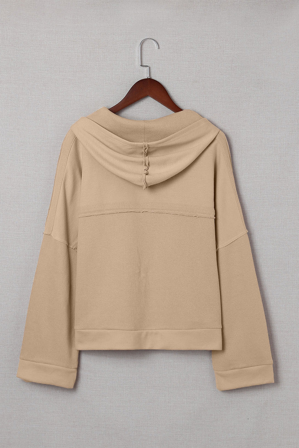 Black Solid Color Button Front Basic Pullover Hoodie