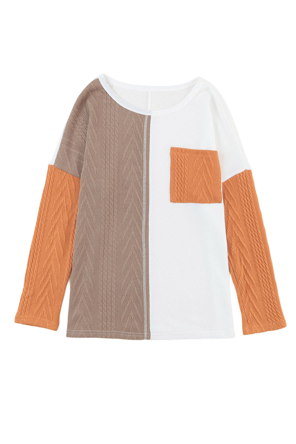 Top de punto texturizado con bolsillo en el pecho y manga larga en color naranja
