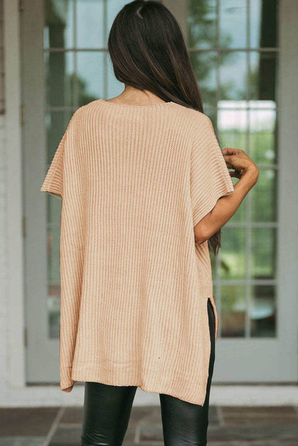 Top de punto de gran tamaño con mangas cortas estilo dolman y abertura lateral en color gris | S - XL | 3 COLORES