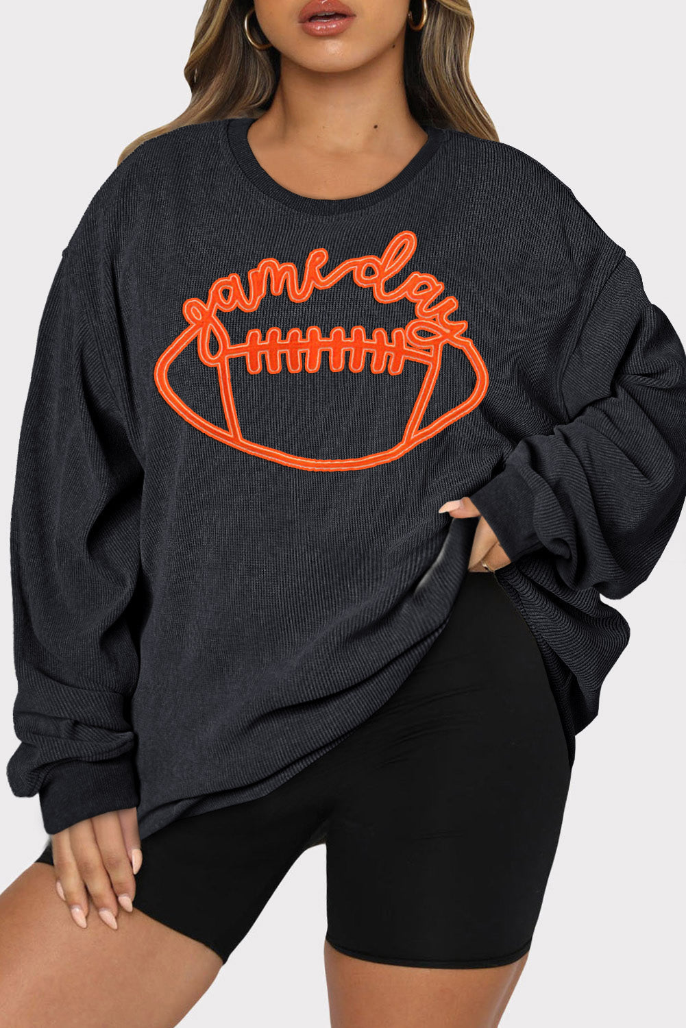 Black Game Day Embroidered Plus Size Sweatshirt