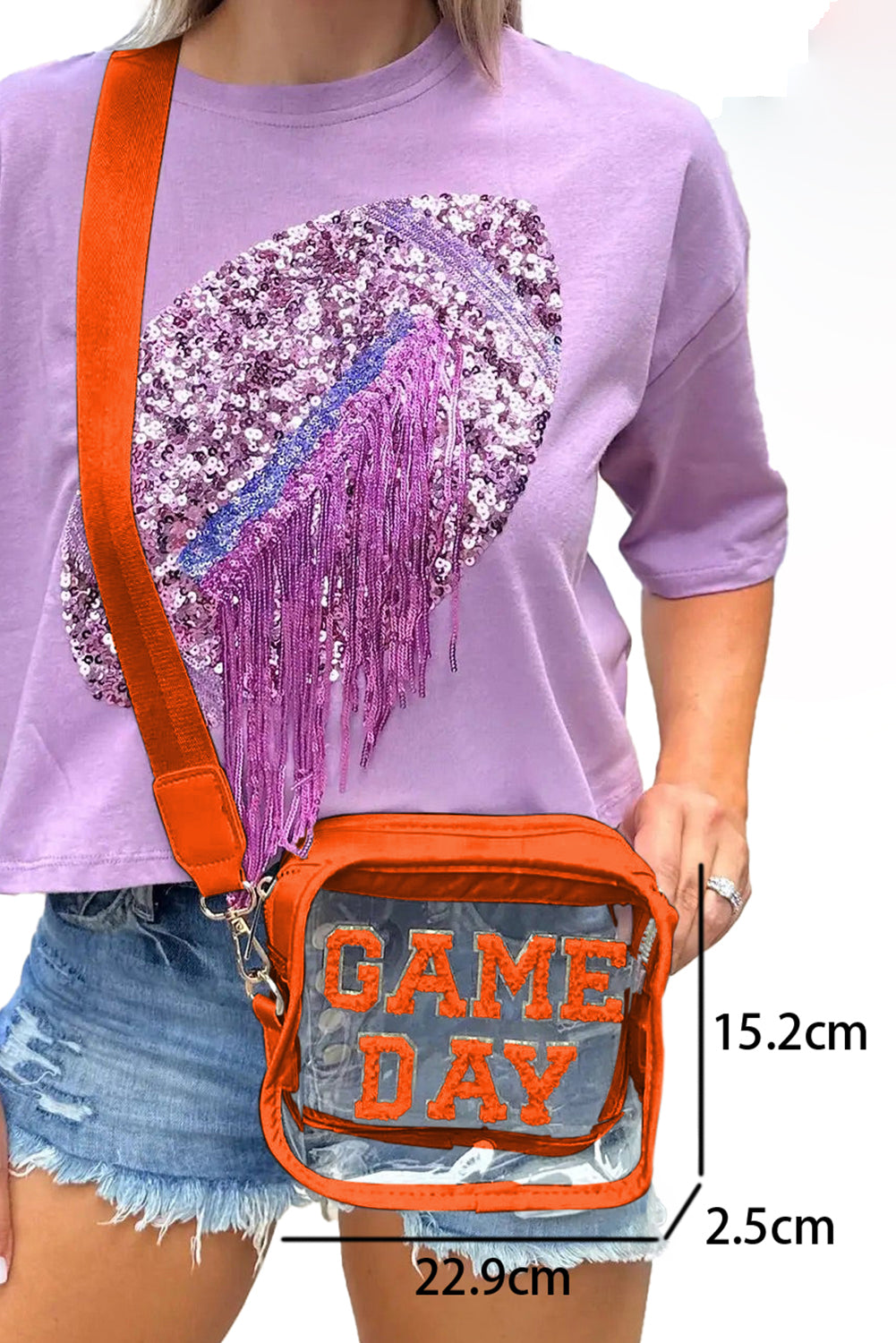 Bolsa transparente para estadio con estampado GAME DAY de chenilla