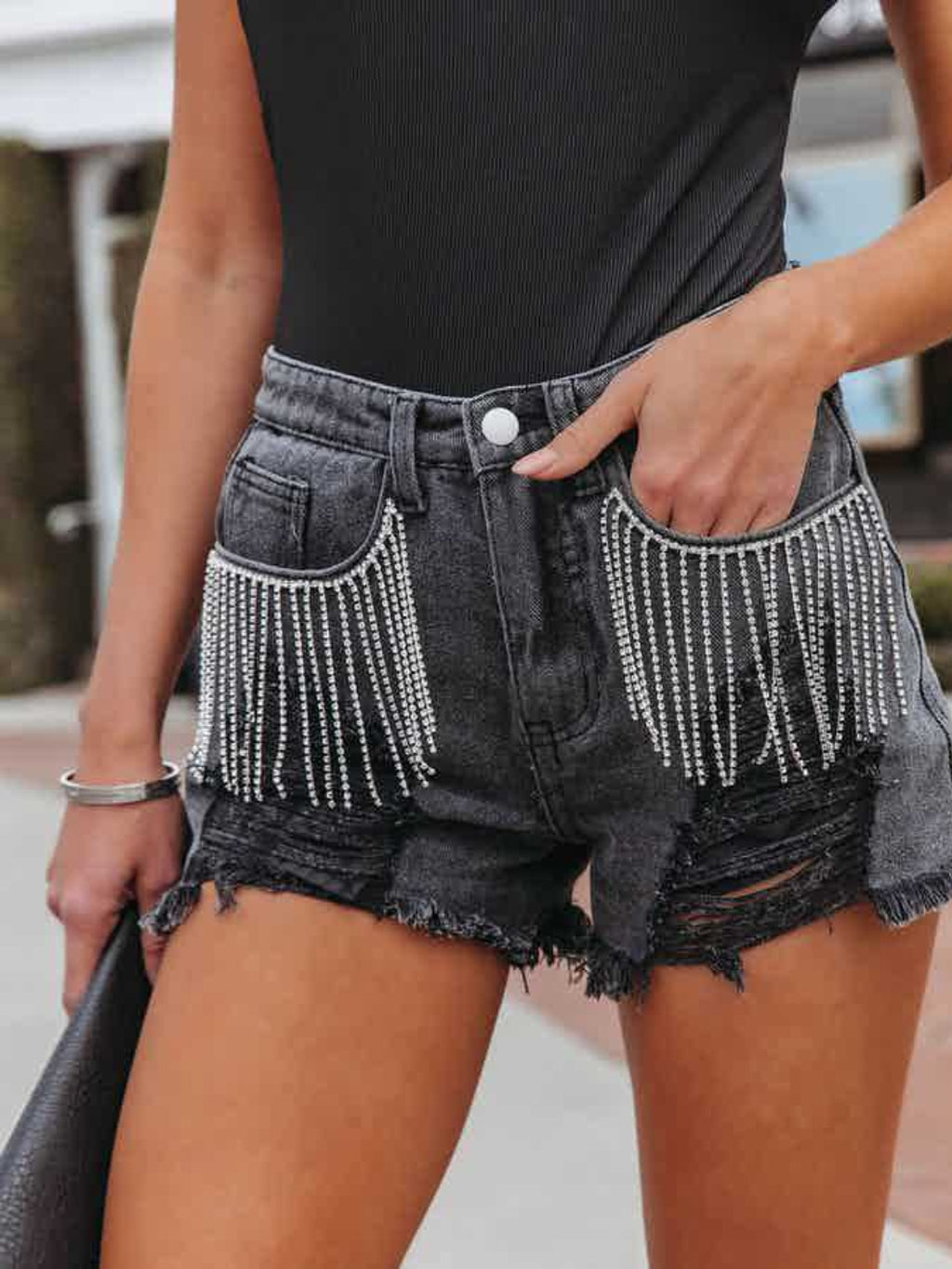 Distressed Fringe Denim Shorts with Pockets | S - 2XL | 3 COLORS