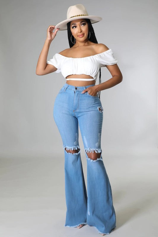 Knee Rip Flare Jean Medium Wash | Sizes 0, 1, 15 Only