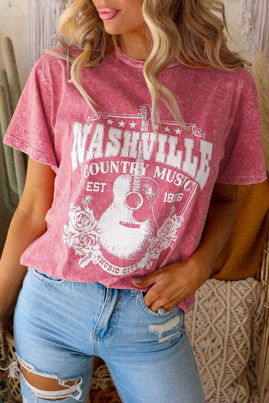 Camiseta vintage lavada con banda de rock de Nashville en color rojo 