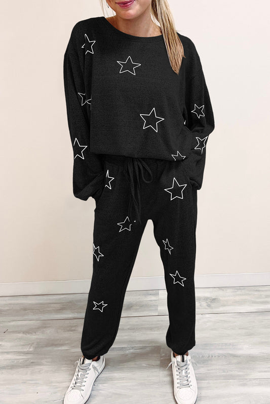 Conjunto de pantalón con cordón y camiseta de manga larga con estampado de estrellas grises