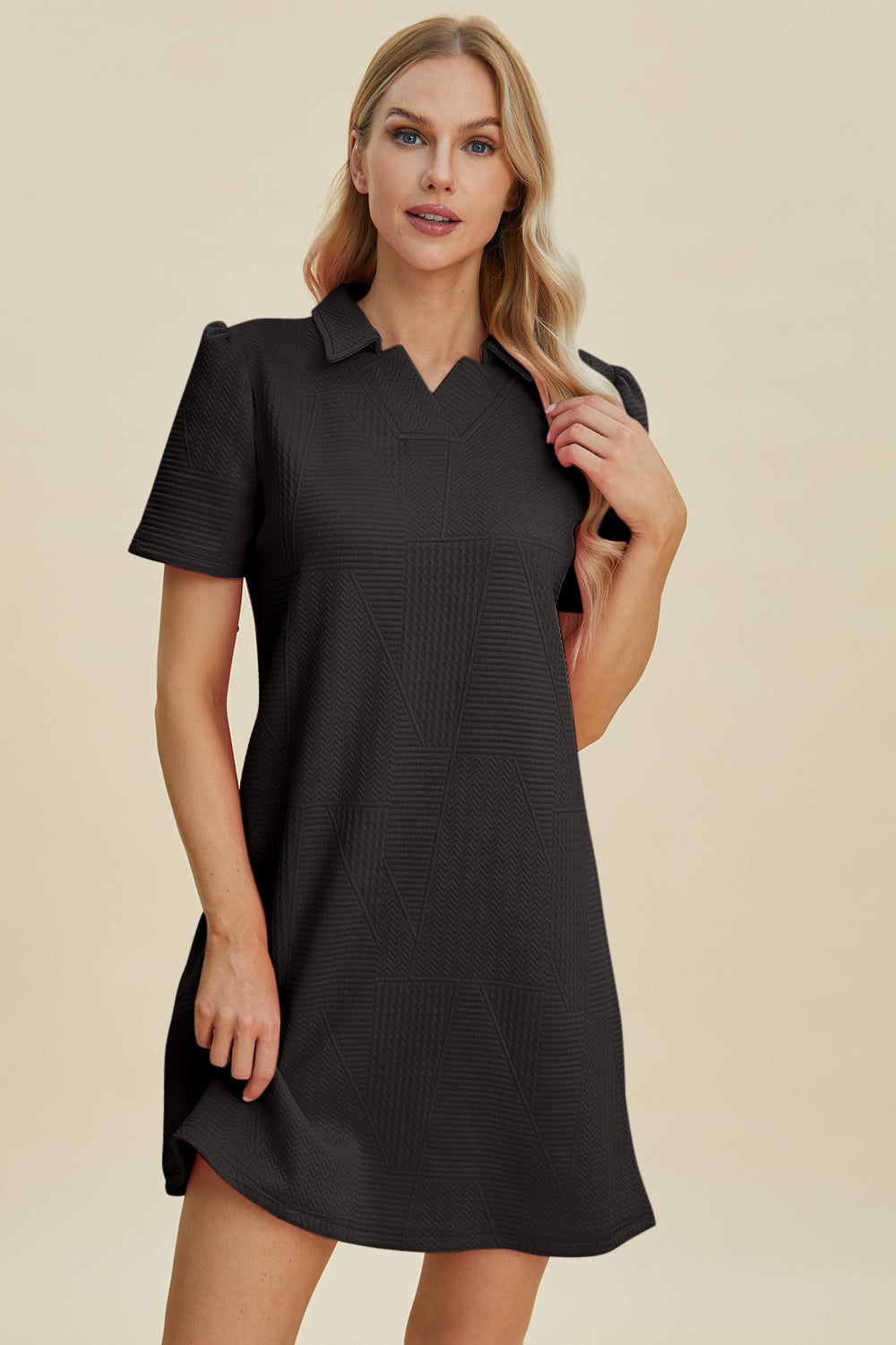 Vestido texturizado de manga corta Double Take | S - XL | 2XL - 3XL | 5 COLORES