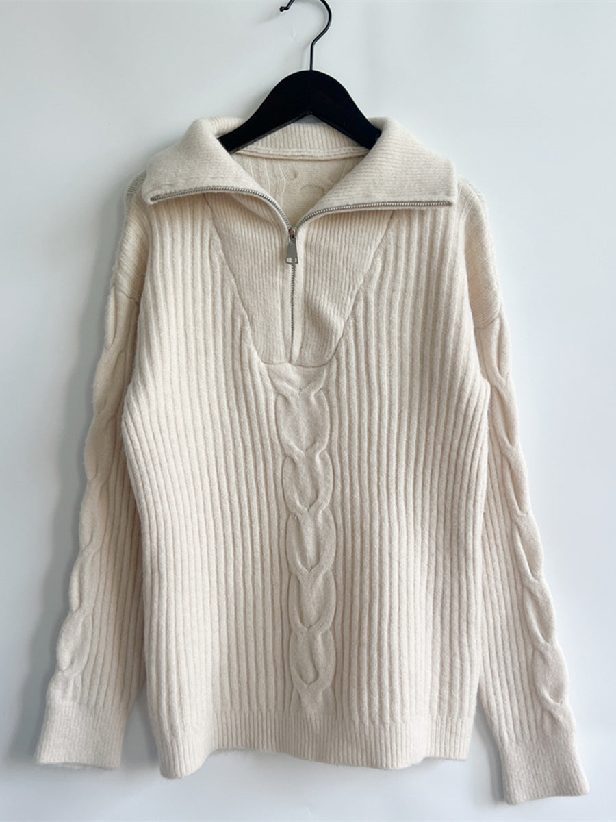 Ribbed Half Zip Long Sleeve Sweater