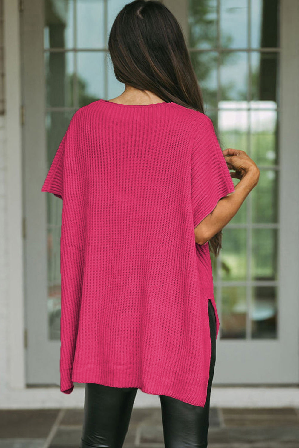 Top de punto de gran tamaño con mangas cortas estilo dolman y abertura lateral en color gris | S - XL | 3 COLORES