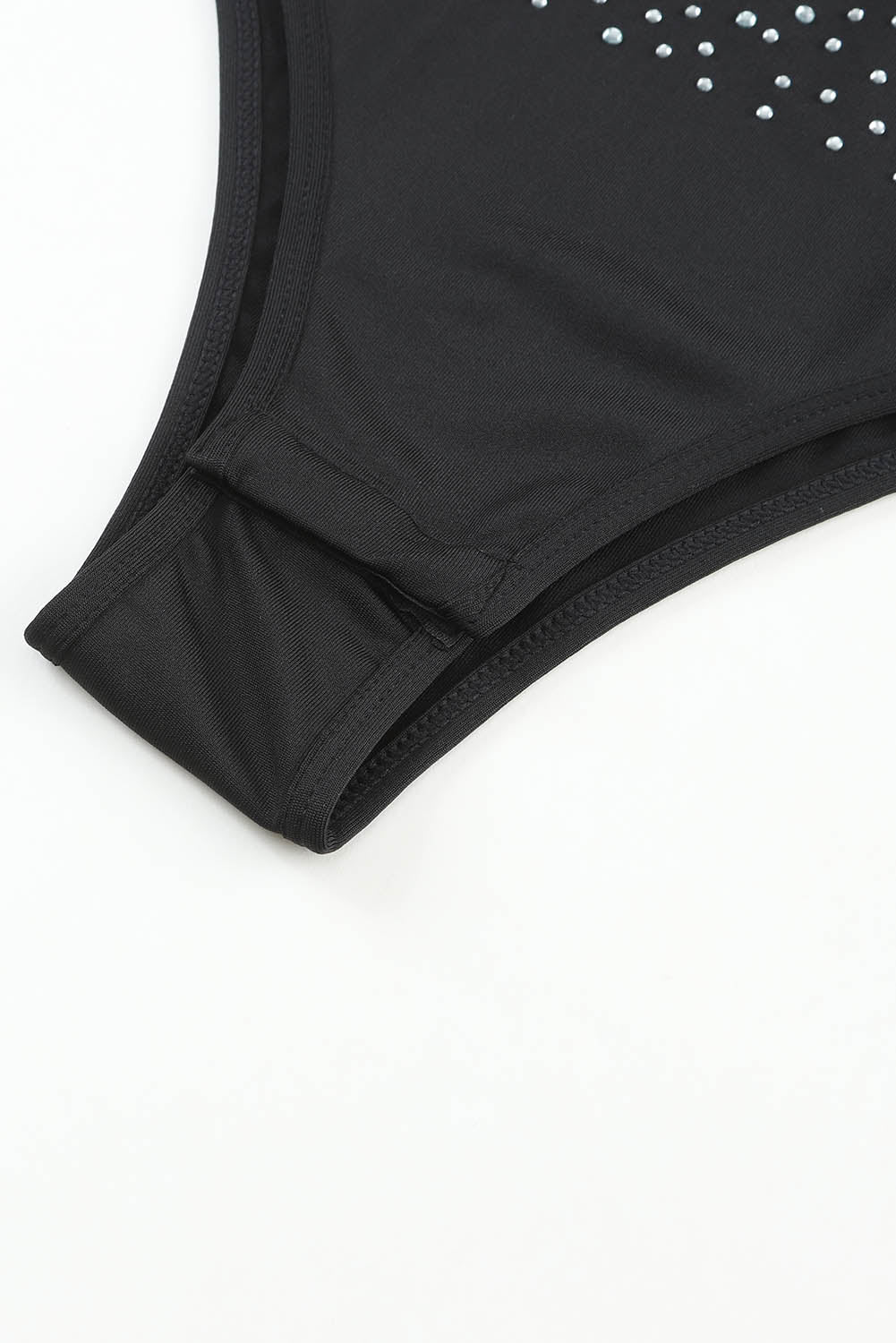 Body de manga corta con cuello redondo y diamantes de imitación negros