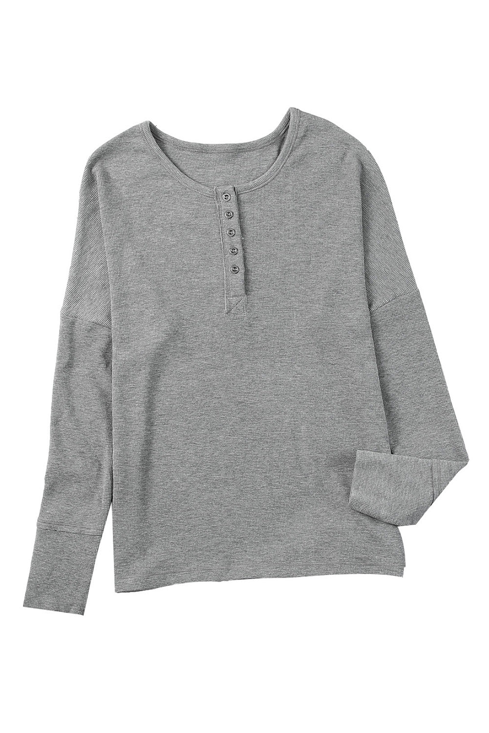 Camisa henley de manga larga de punto gofre gris para mujer