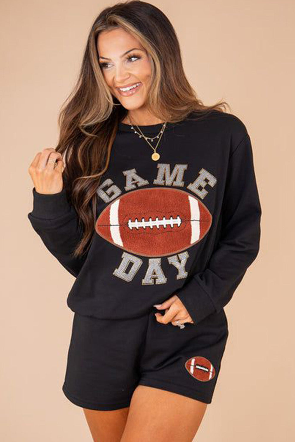 Black GAME DAY Football Pullover and Shorts Set