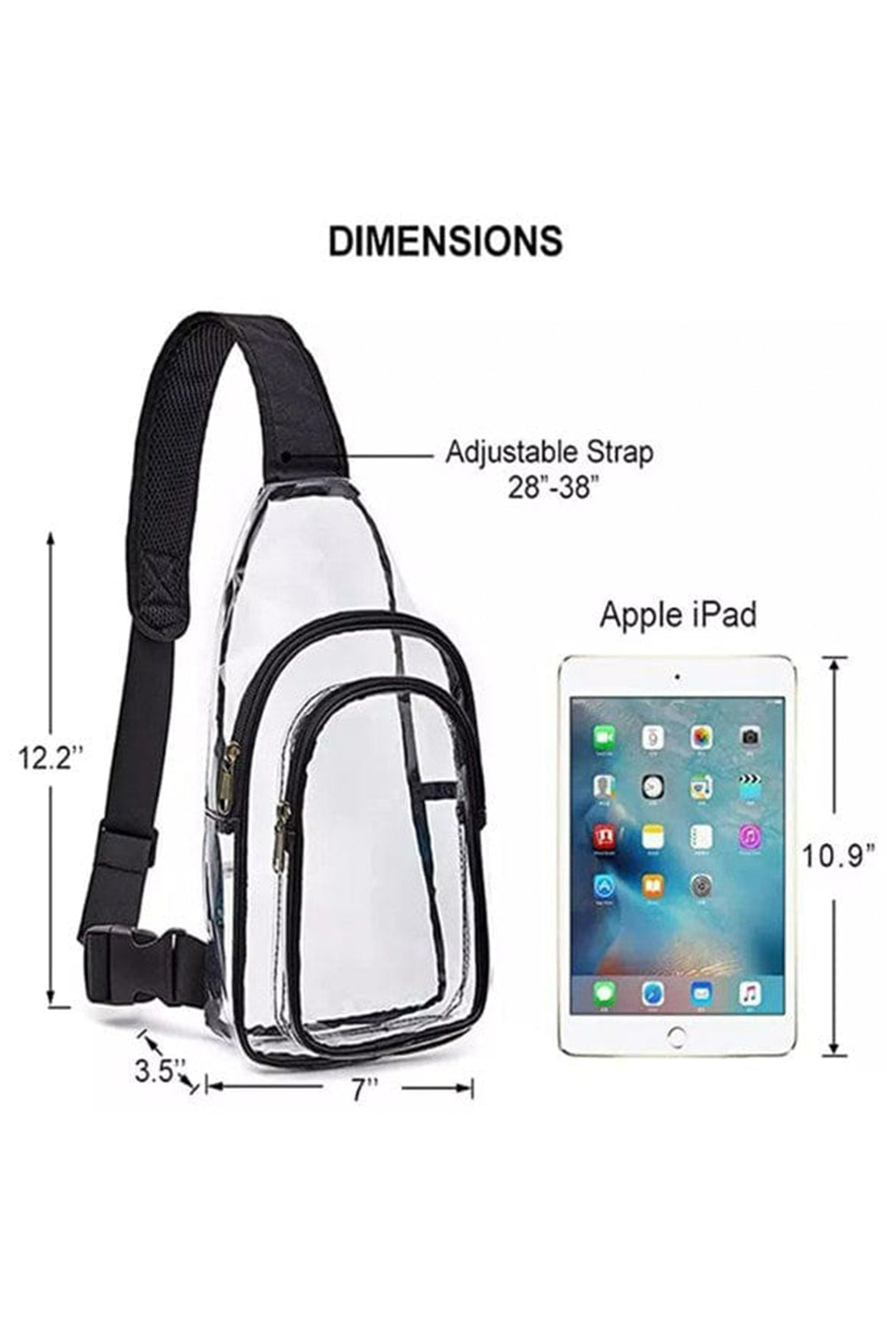 Bolso bandolera transparente con cremallera de piel sintética negra