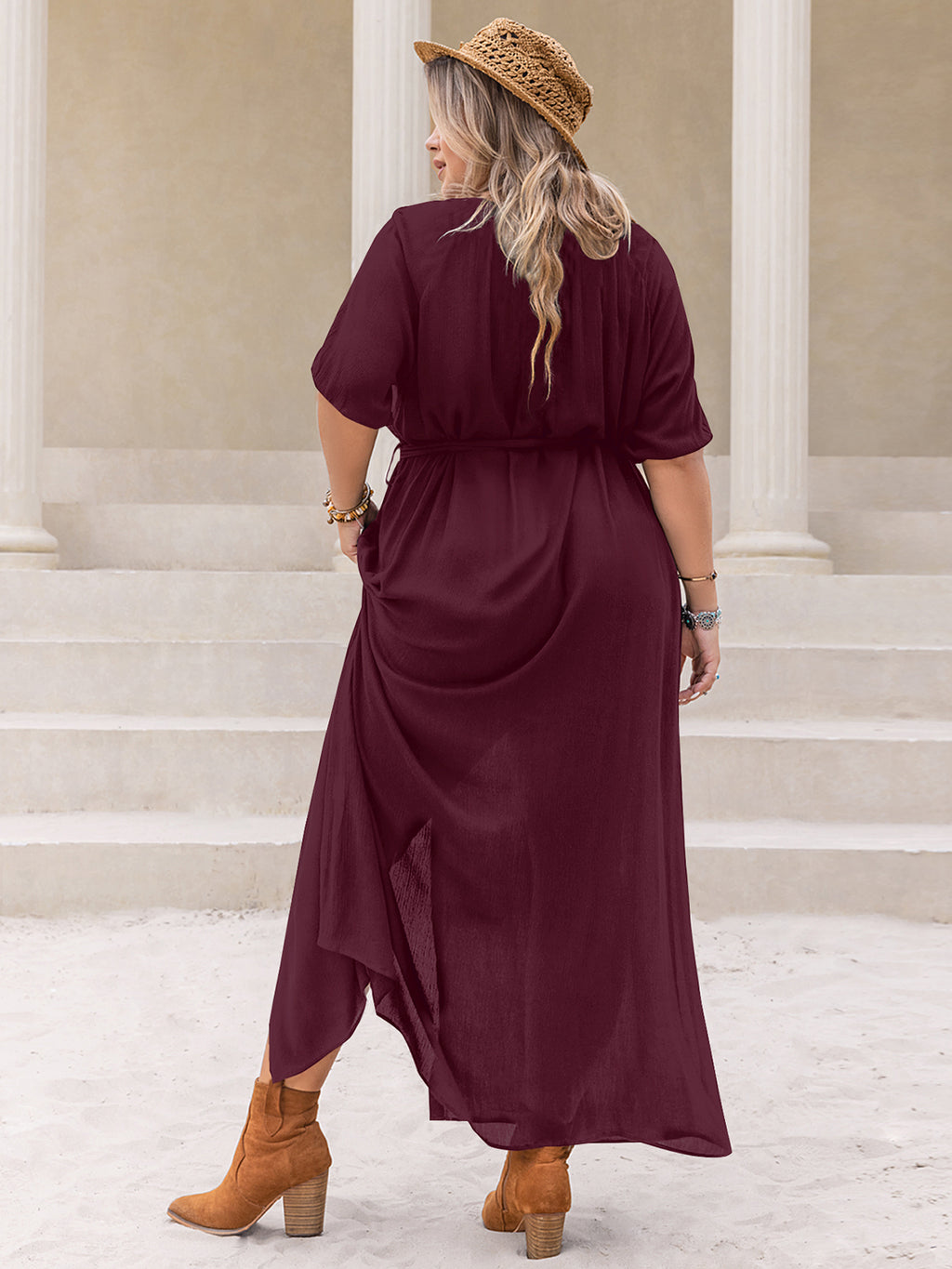 Vestido de talla grande con cuello redondo y media manga