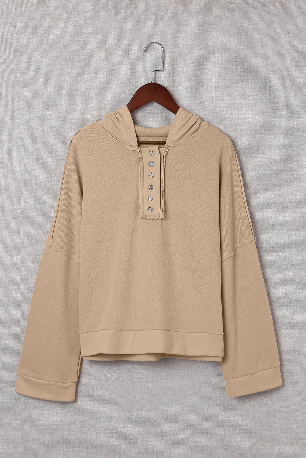 Black Solid Color Button Front Basic Pullover Hoodie
