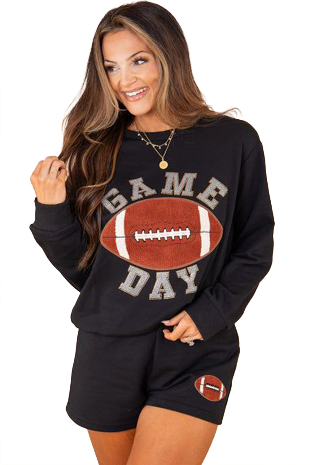 Black GAME DAY Football Pullover and Shorts Set