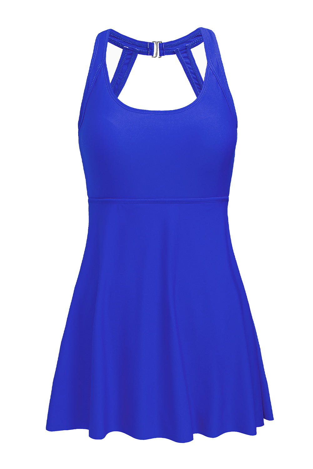 Traje de baño de una pieza con falda estilo halter y tirantes en color azul