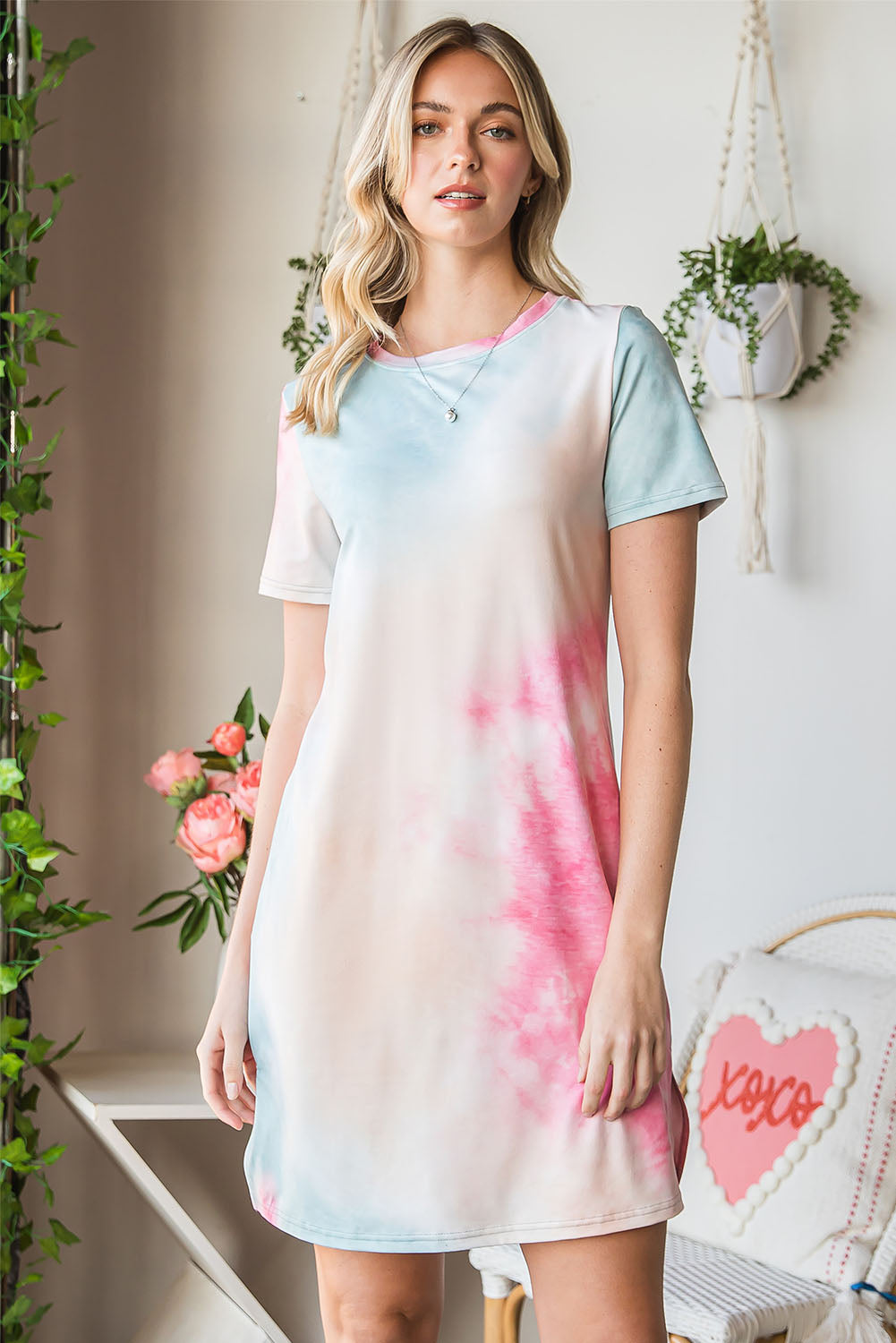 Multicolor Tie Dye Casual Short Sleeve T Shirt Dress