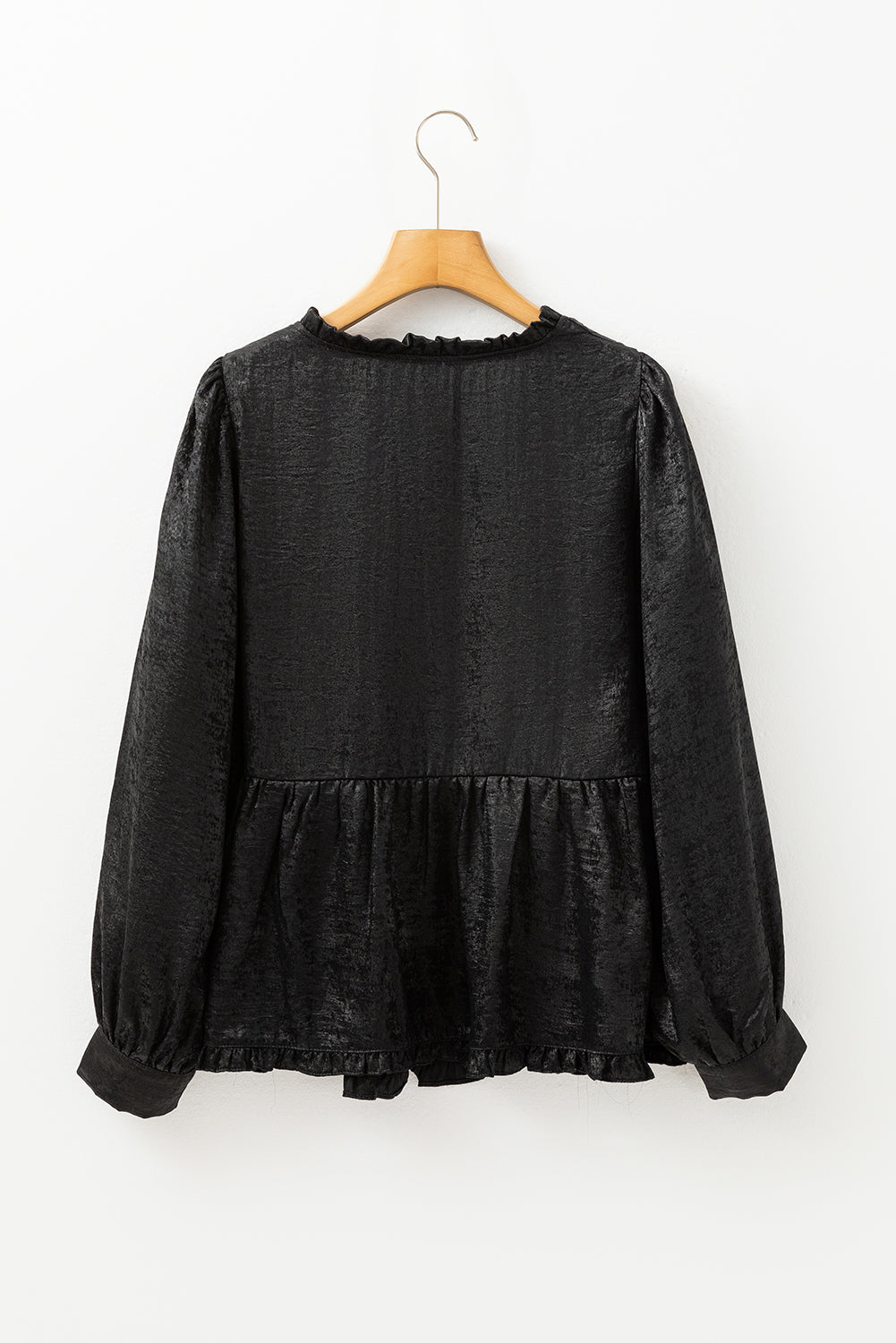 Gold Metallic Frill V Neck Puff Sleeve Babydoll Blouse