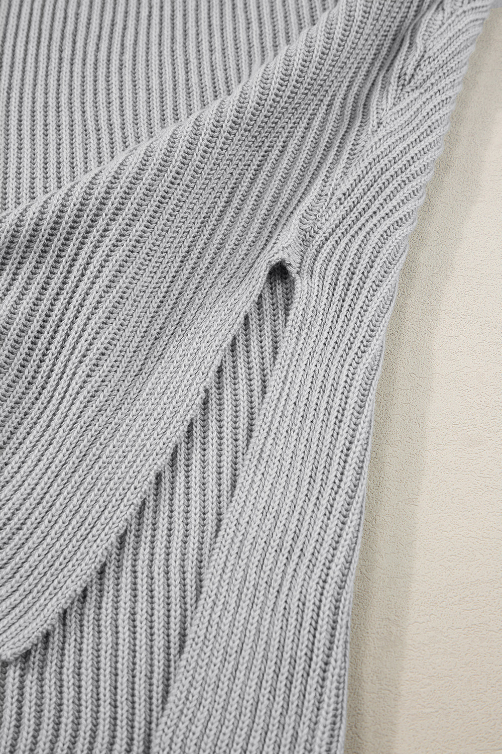 Top de punto de gran tamaño con mangas cortas estilo dolman y abertura lateral en color gris | S - XL | 3 COLORES