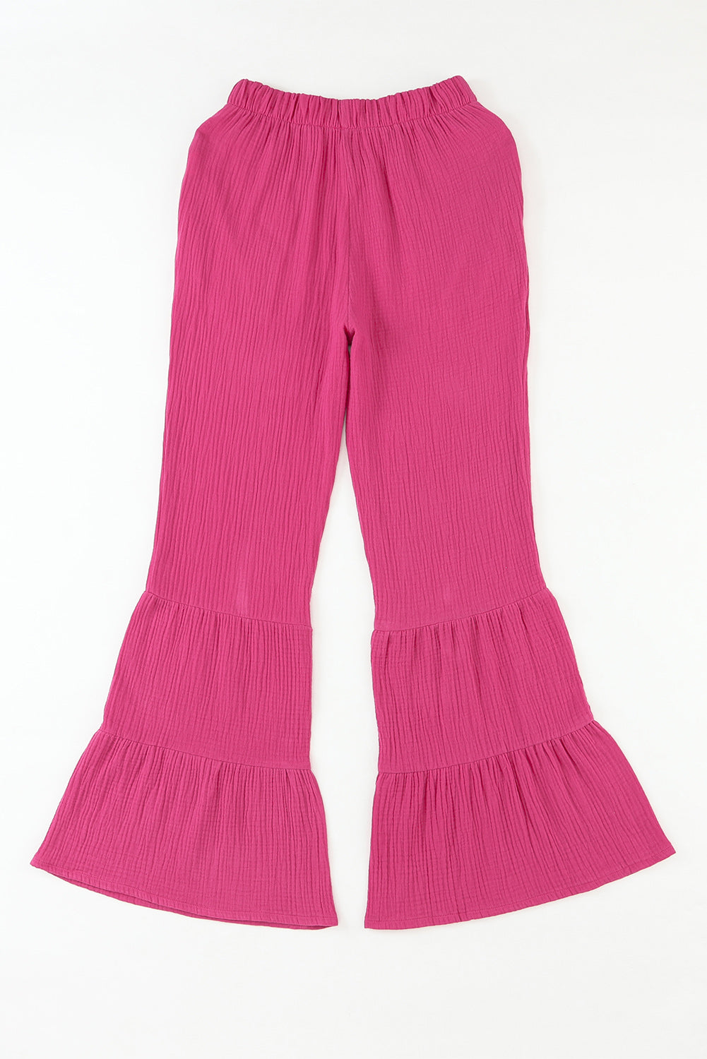 Plain Cotton Tiered Ruffle Flare High Waisted Pants