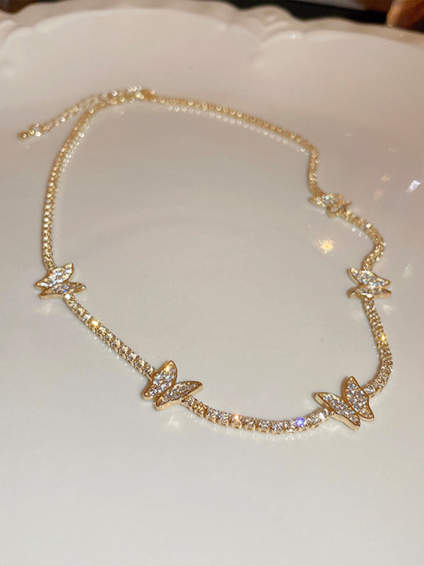 Collar brillante con forma de mariposa para mujer, cadena para clavícula 