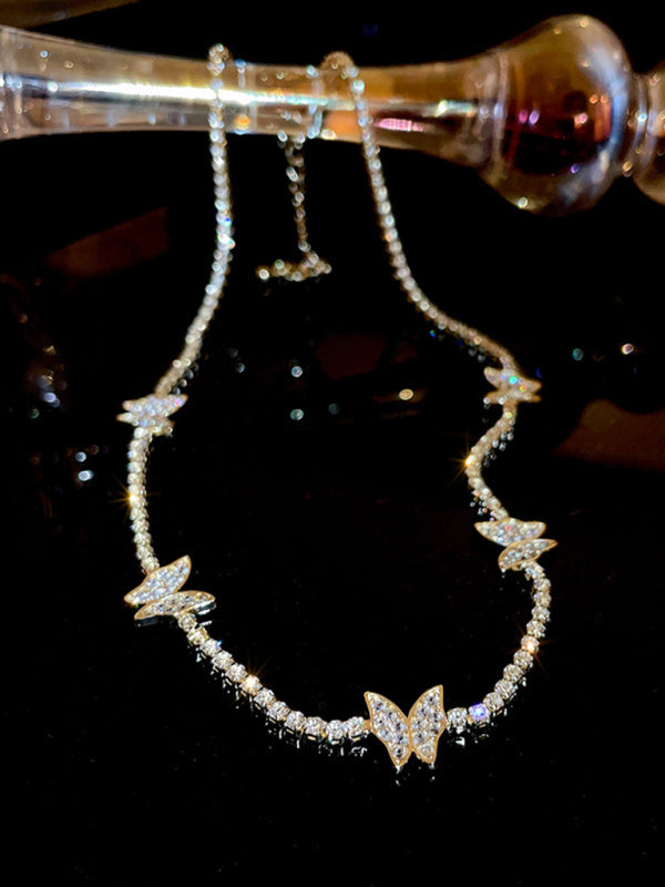 Collar brillante con forma de mariposa para mujer, cadena para clavícula 