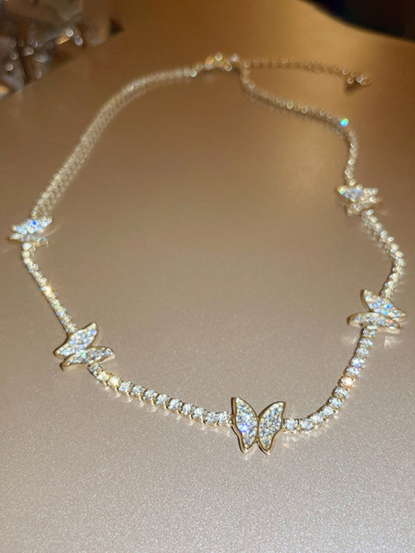 Collar brillante con forma de mariposa para mujer, cadena para clavícula 