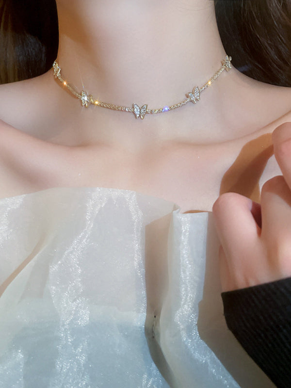 Collar brillante con forma de mariposa para mujer, cadena para clavícula 