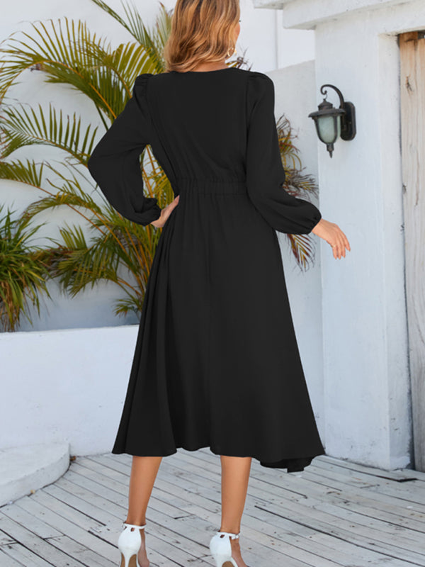 Vestidos de mujer de largo medio con escote redondo y lazo en forma de A 