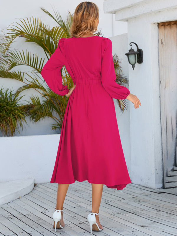 Vestidos de mujer de largo medio con escote redondo y lazo en forma de A 