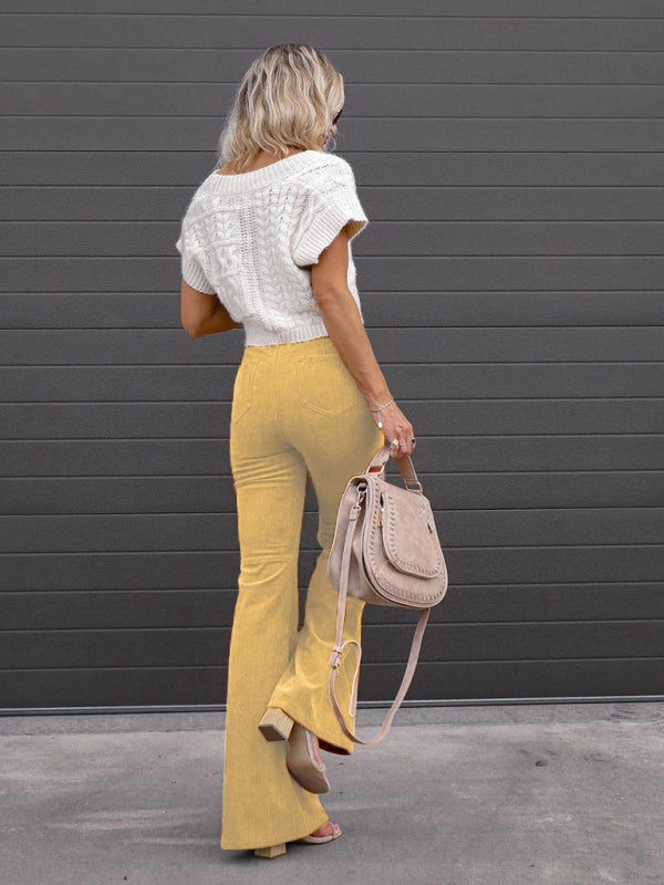 Pantalones acampanados de pana con cintura alta y color liso | S - 2XL | 6 COLORES 