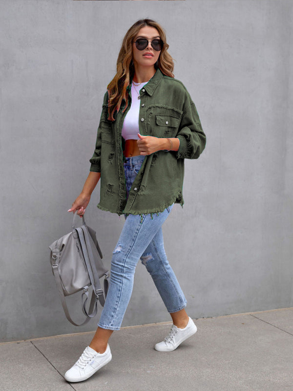 Raw edge ripped denim jacket Temperament casual trendy jacket | S - 2XL | 12 COLORS