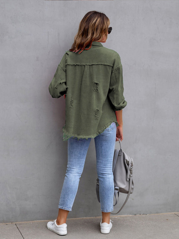 Raw edge ripped denim jacket Temperament casual trendy jacket | S - 2XL | 12 COLORS