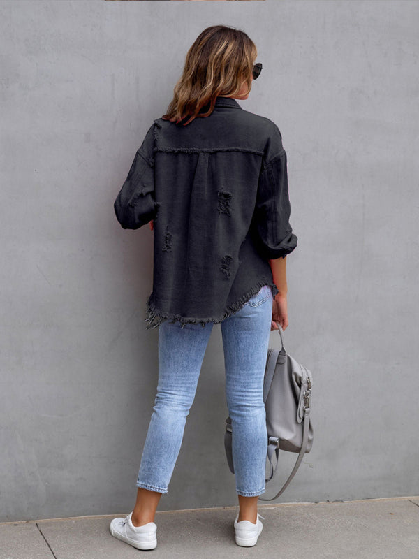 Raw edge ripped denim jacket Temperament casual trendy jacket | S - 2XL | 12 COLORS