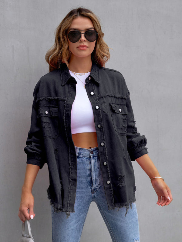 Raw edge ripped denim jacket Temperament casual trendy jacket | S - 2XL | 12 COLORS