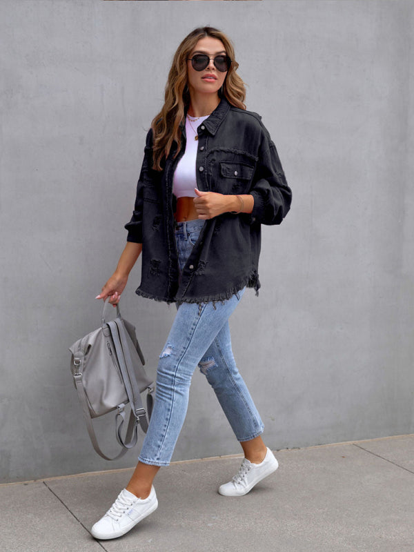 Raw edge ripped denim jacket Temperament casual trendy jacket | S - 2XL | 12 COLORS
